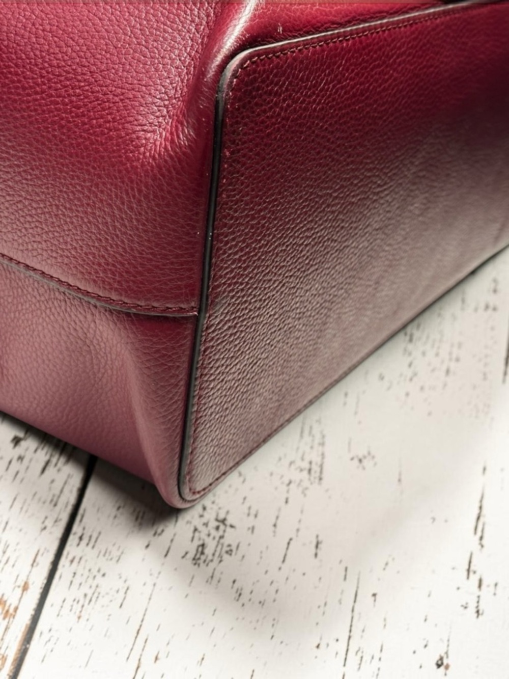 Tory Burch McGraw Leather Tote- Wine Red with Black Handles - Picture 10 of 15